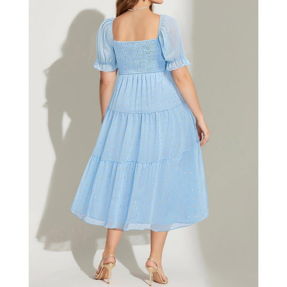 Plus Size Fall Dress Boho Chiffon Midi for Bridal Weddings Graduation - Picture 5 of 7